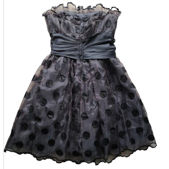 VTG Betsey Johnson Black Strapless Fit & Flare Dress Tulle Polka Dot Size 10 Y2K - Picture 2 of 11